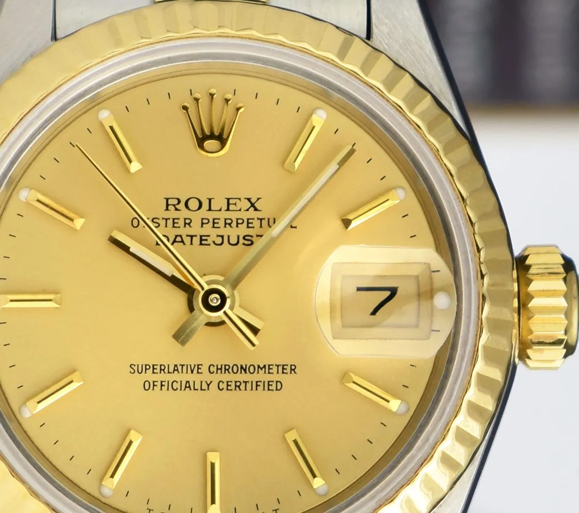 ROLEX Ladies 18kt Gold & Stainless Steel DateJust Champagne Stick Dial Model 69173