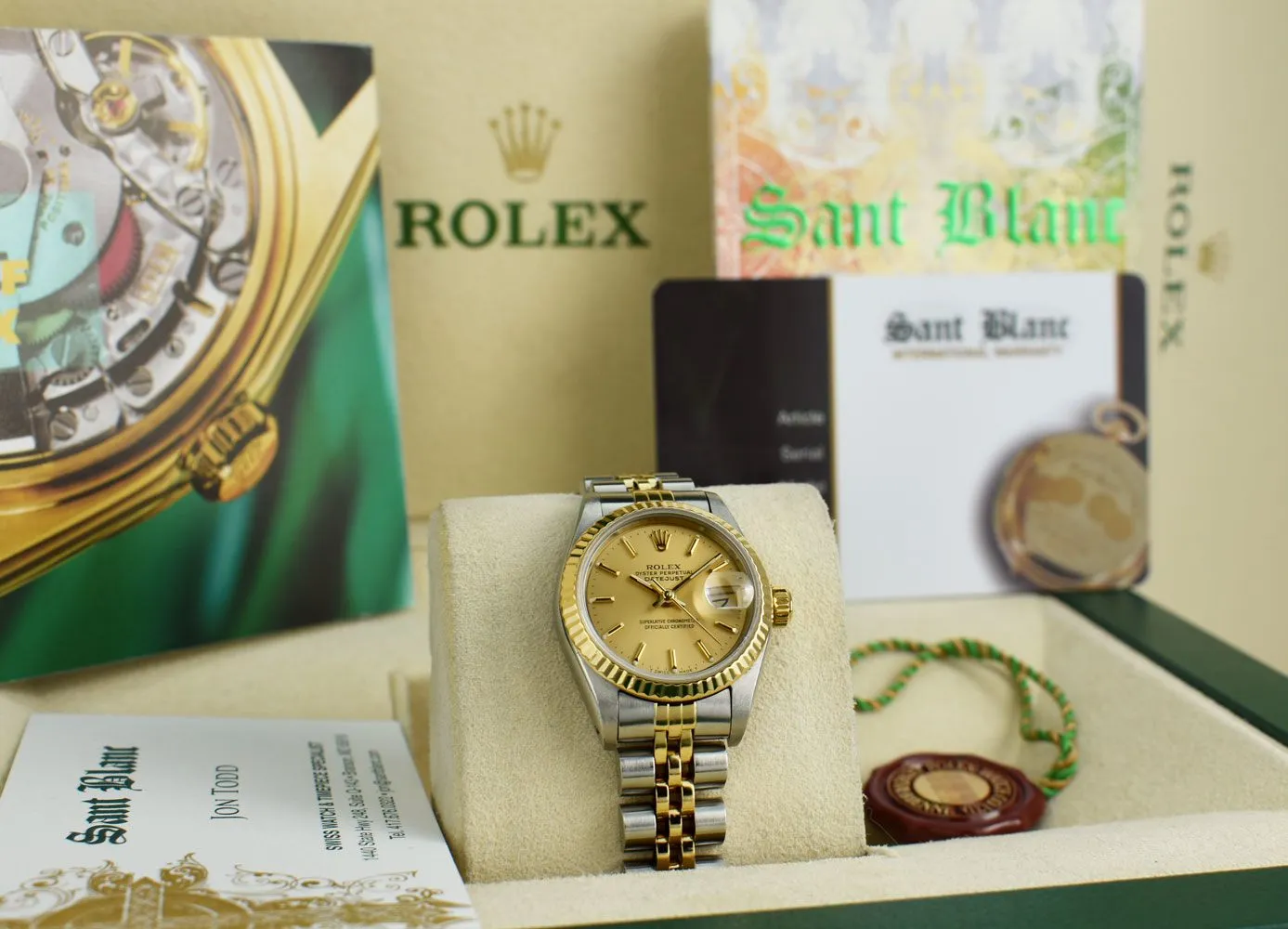 ROLEX Ladies 18kt Gold & Stainless Steel DateJust Champagne Stick Dial Model 69173