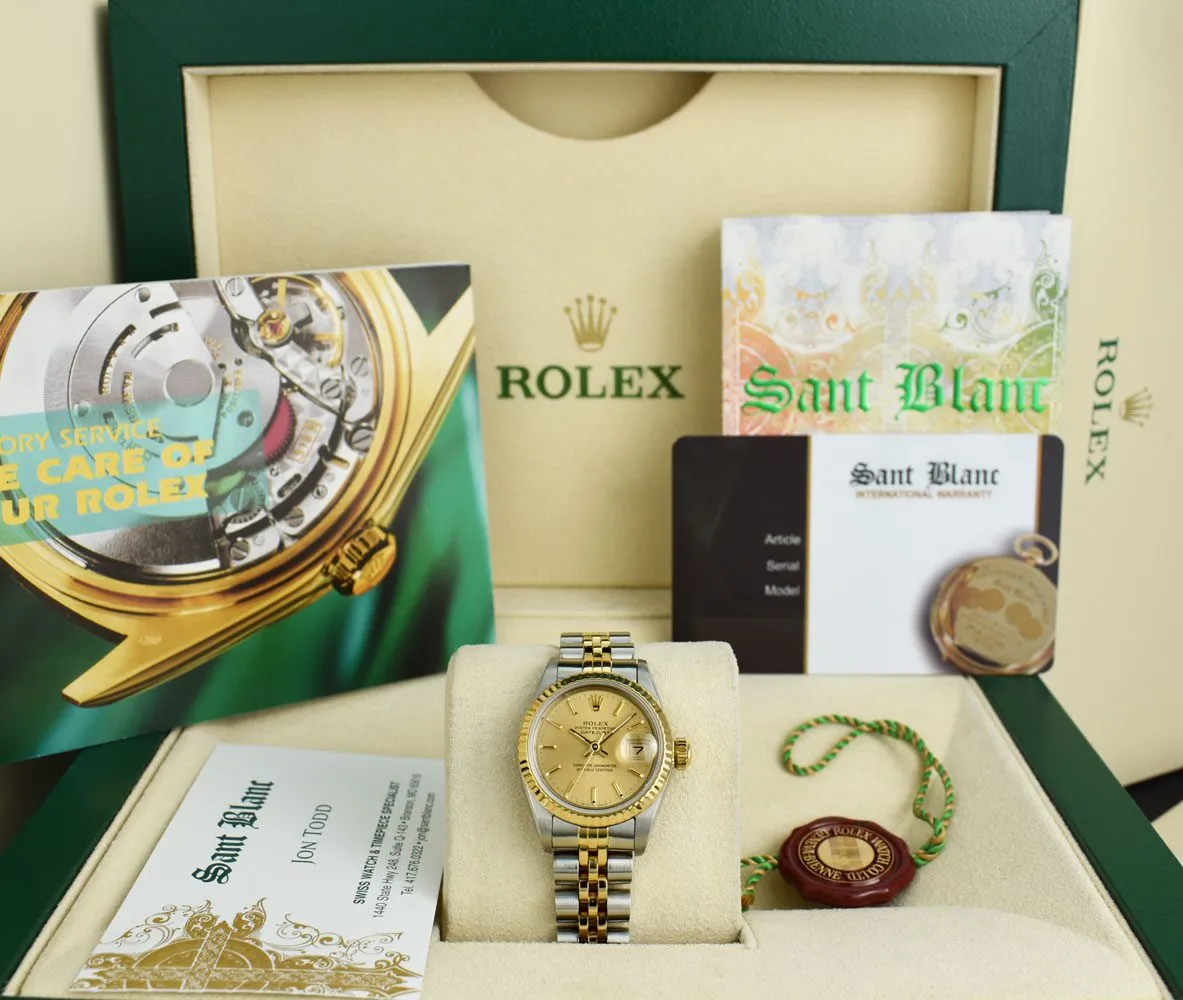 ROLEX Ladies 18kt Gold & Stainless Steel DateJust Champagne Stick Dial Model 69173