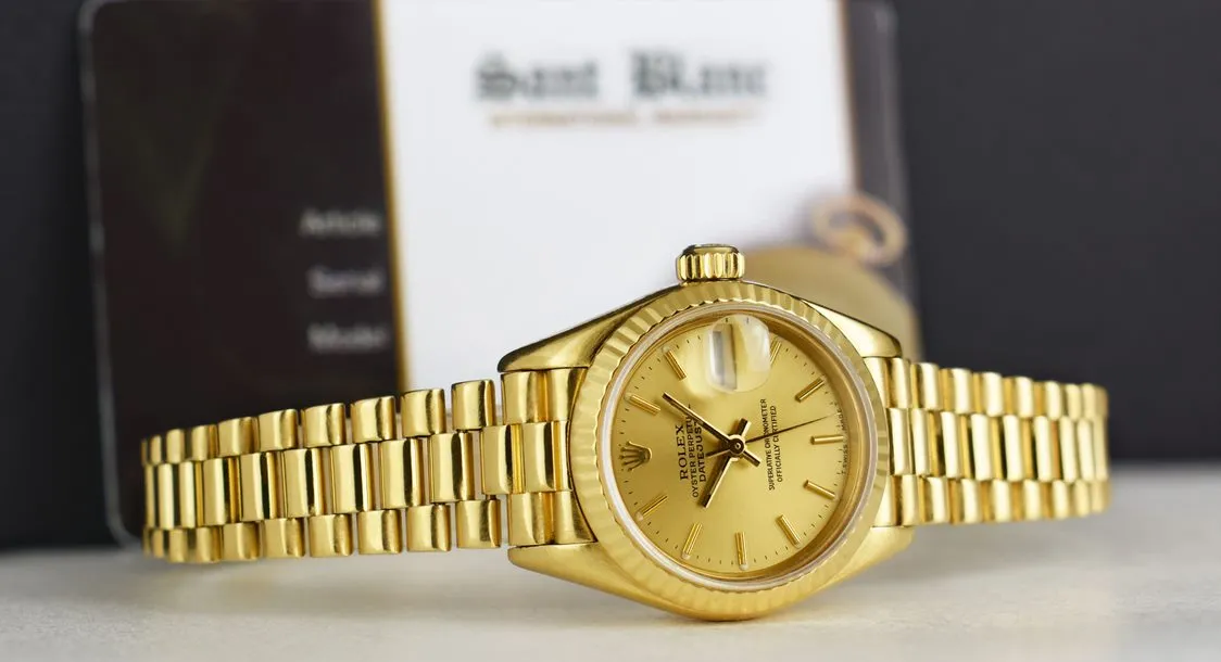 ROLEX - Ladies 18kt Gold Datejust PRESIDENT Champagne Dial 69178