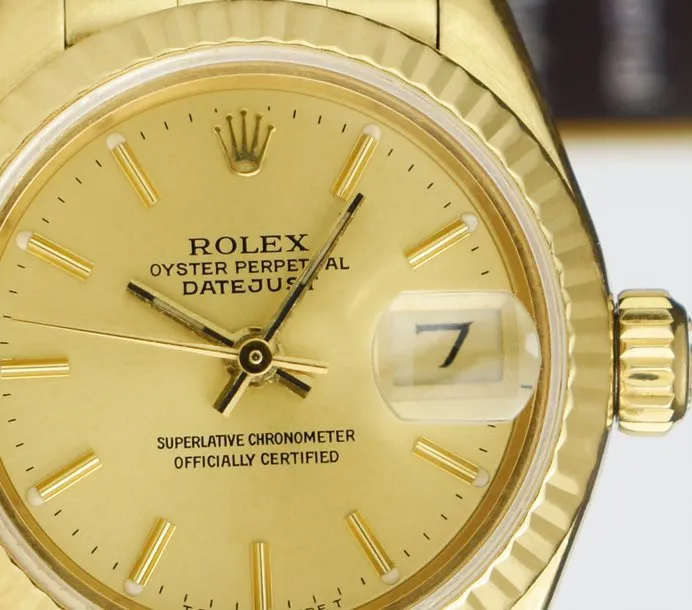 ROLEX - Ladies 18kt Gold Datejust PRESIDENT Champagne Dial 69178