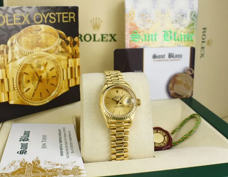 ROLEX - Ladies 18kt Gold Datejust PRESIDENT Champagne Dial 69178