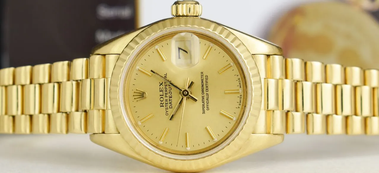 ROLEX - Ladies 18kt Gold Datejust PRESIDENT Champagne Dial 69178