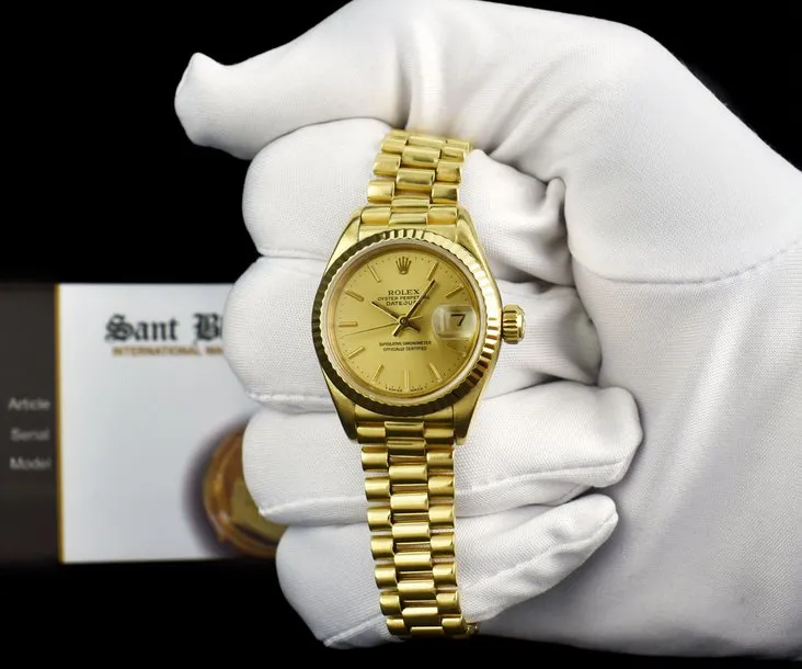ROLEX - Ladies 18kt Gold Datejust PRESIDENT Champagne Dial 69178