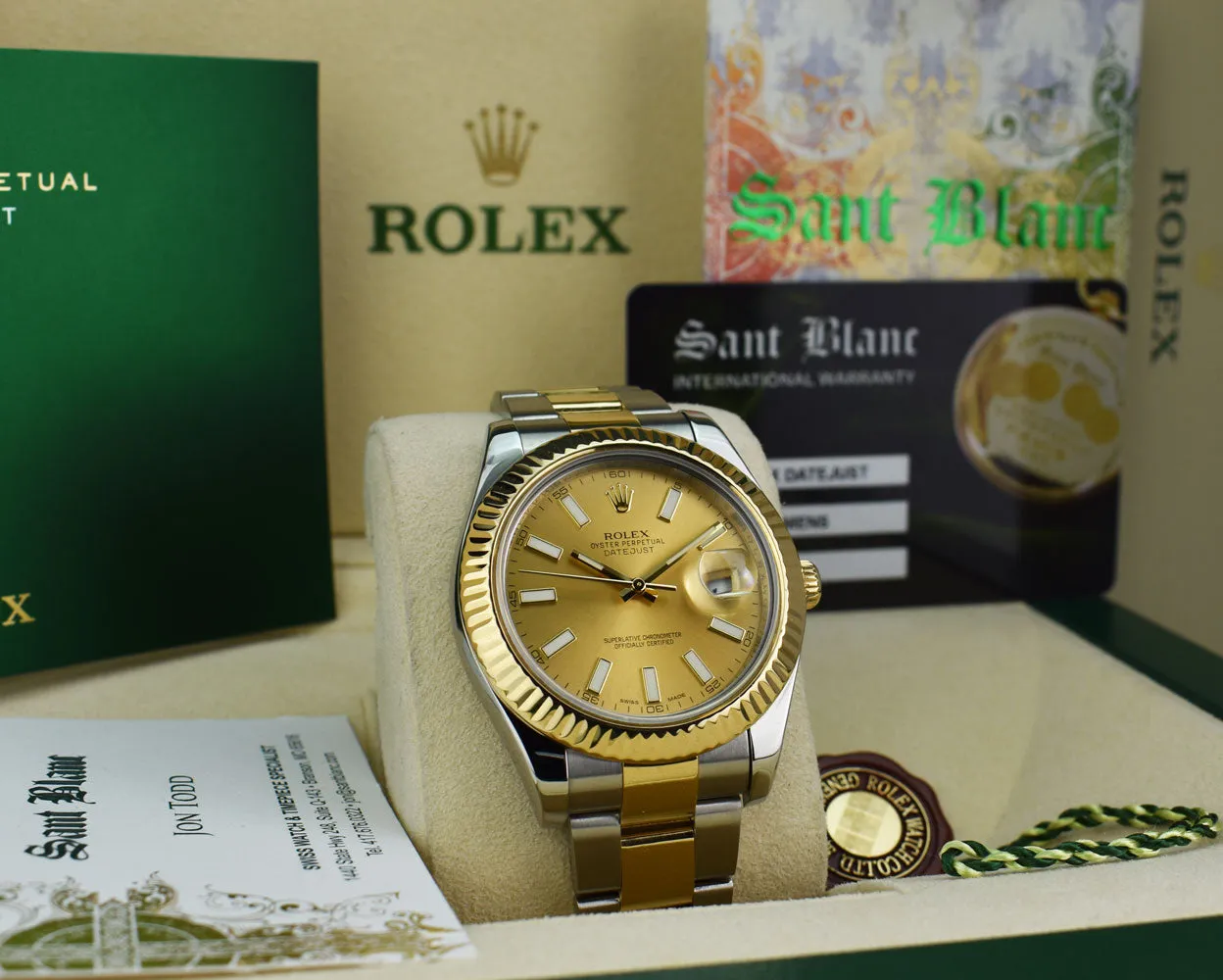 ROLEX Mens 18kt Gold & Stainless Steel DateJust II Champagne Index Model 116333