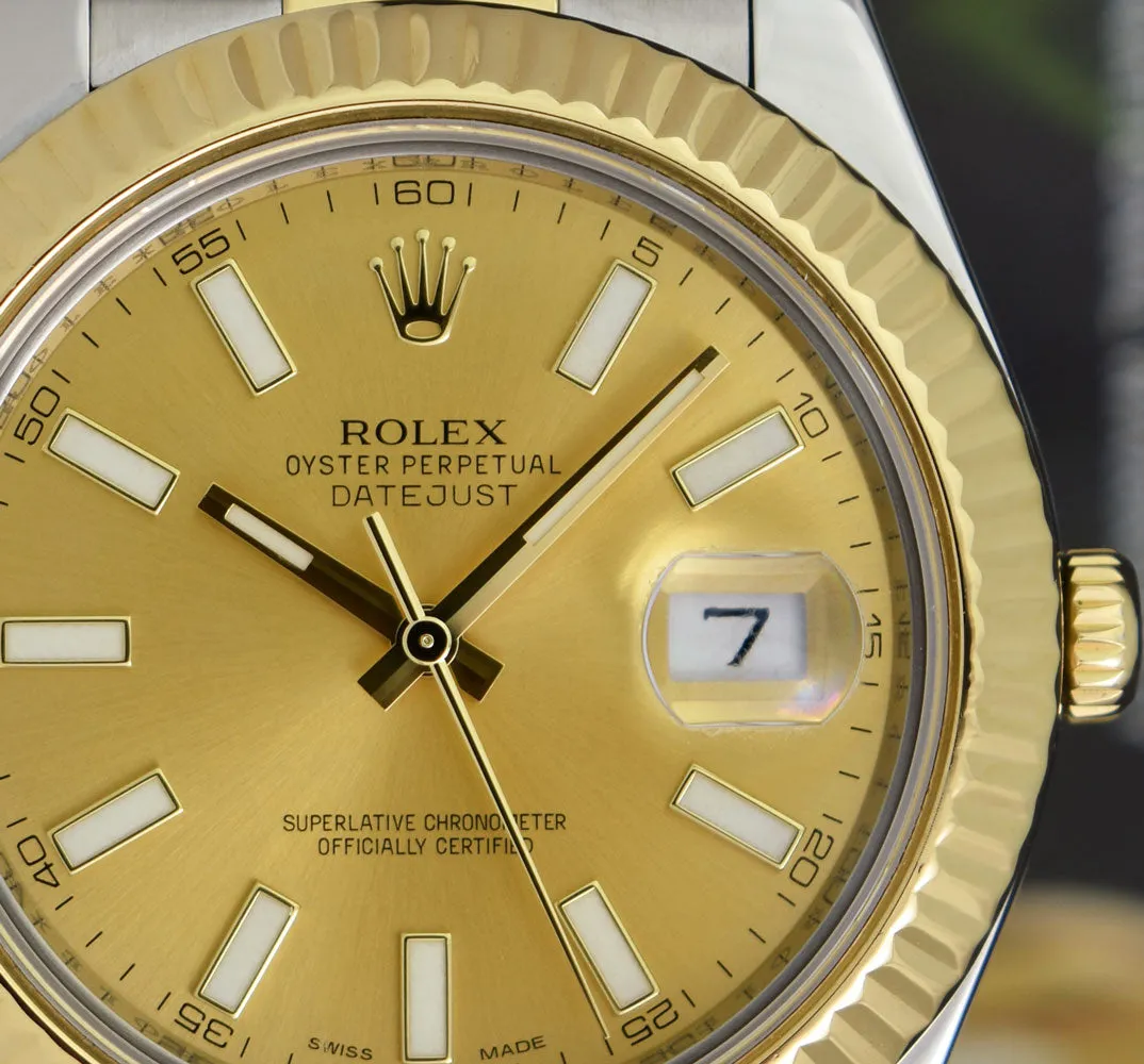 ROLEX Mens 18kt Gold & Stainless Steel DateJust II Champagne Index Model 116333