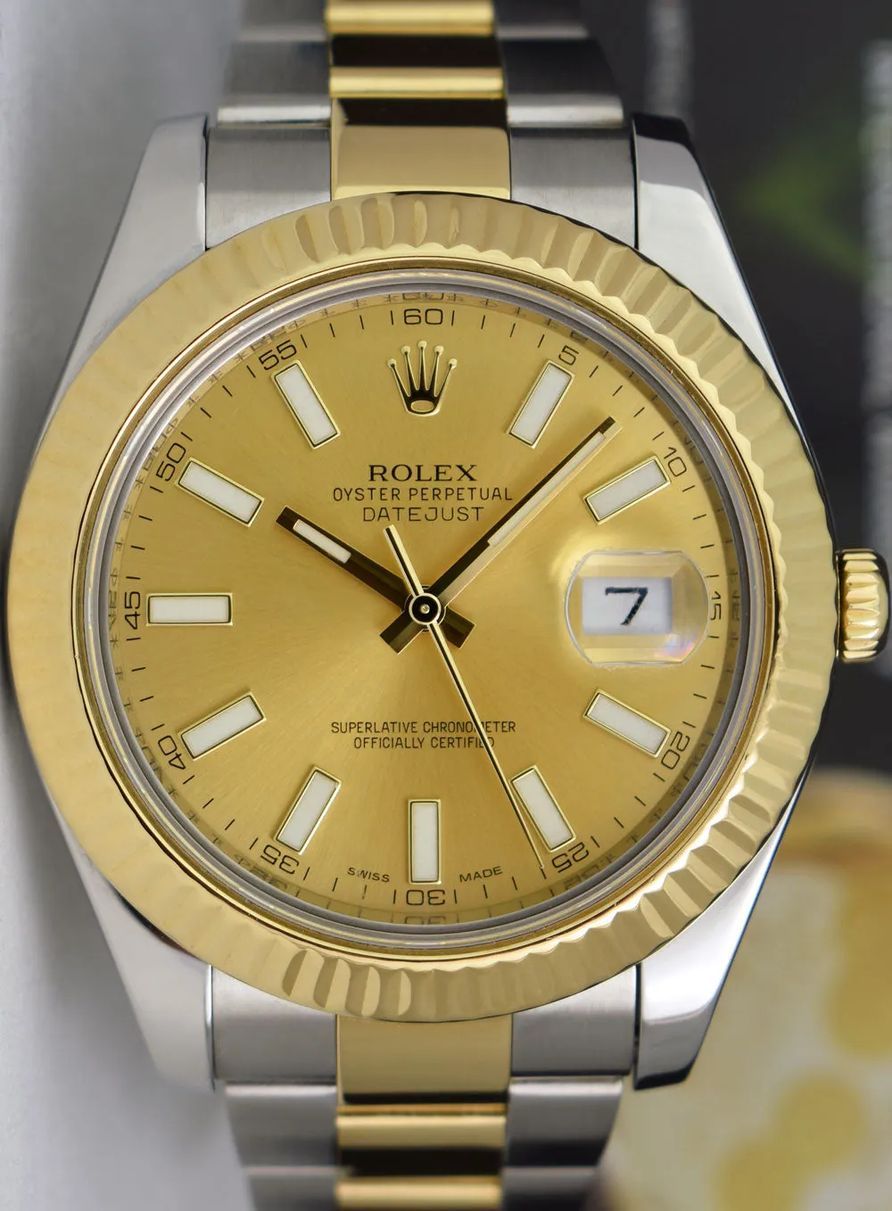 ROLEX Mens 18kt Gold & Stainless Steel DateJust II Champagne Index Model 116333