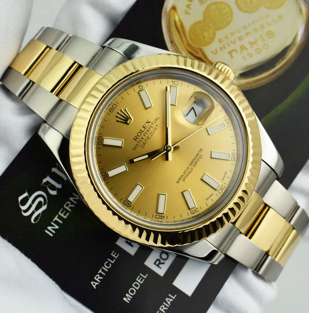ROLEX Mens 18kt Gold & Stainless Steel DateJust II Champagne Index Model 116333