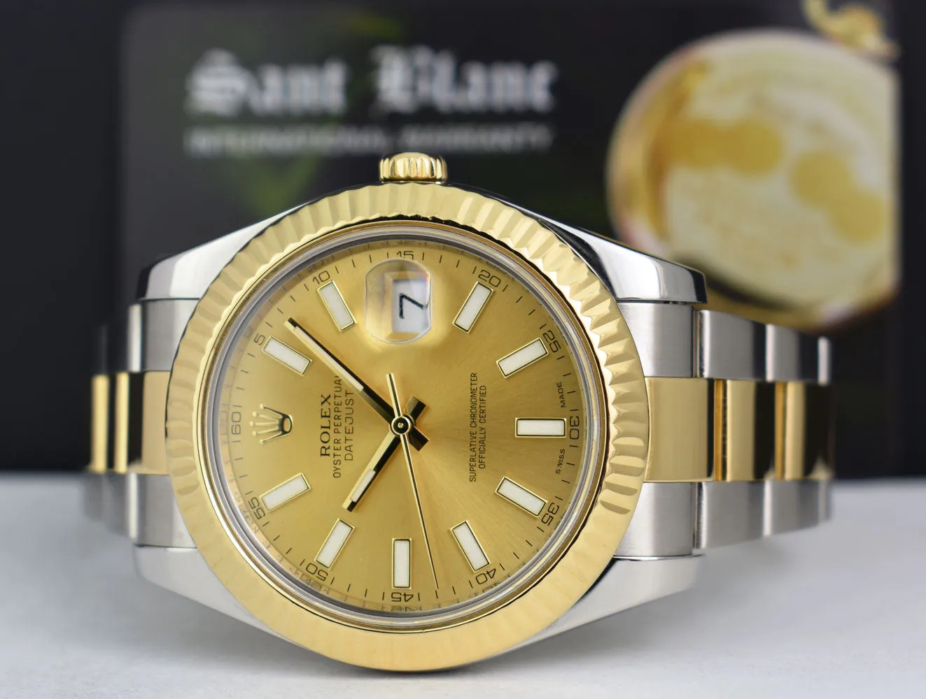 ROLEX Mens 18kt Gold & Stainless Steel DateJust II Champagne Index Model 116333