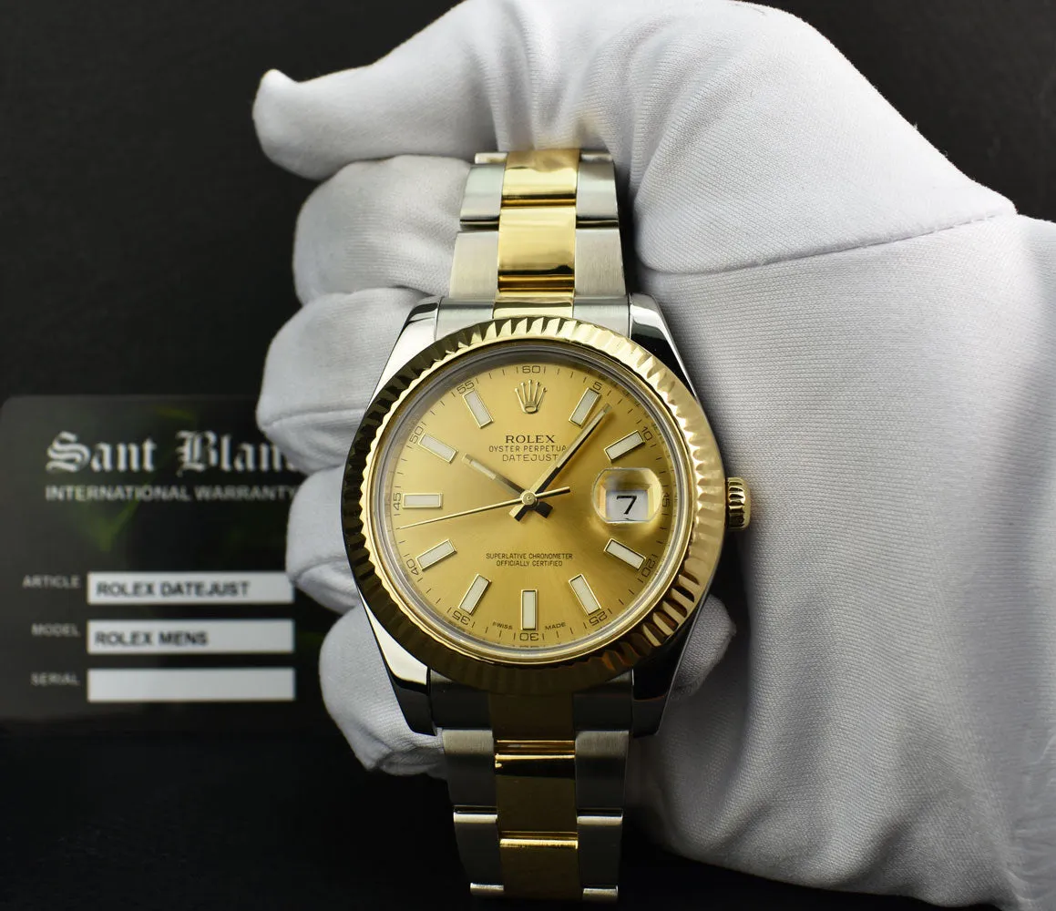 ROLEX Mens 18kt Gold & Stainless Steel DateJust II Champagne Index Model 116333