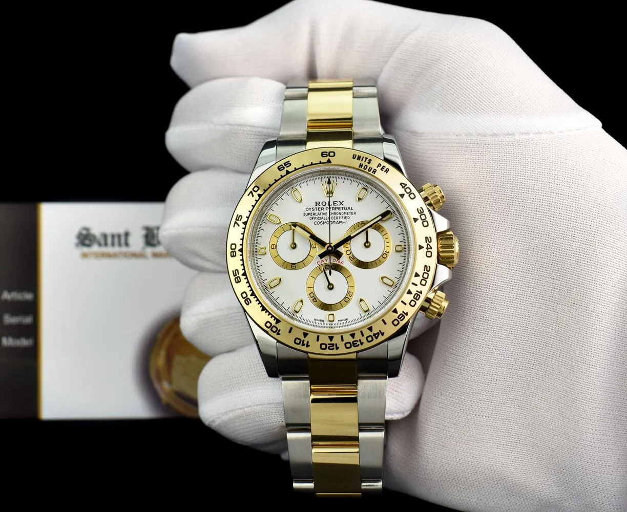 ROLEX Mens 18kt Gold & Stainless Steel Daytona White Index Dial Model 116503