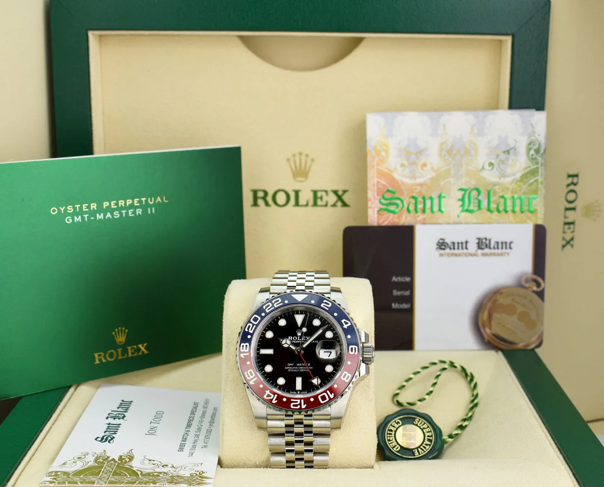 ROLEX Mens 40mm Stainless Steel GMT Master II PEPSI Ceramic Bezel 126710BLRO