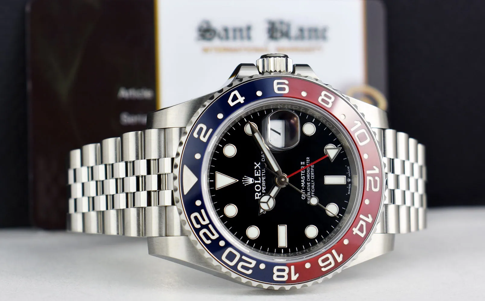 ROLEX Mens 40mm Stainless Steel GMT Master II PEPSI Ceramic Bezel 126710BLRO