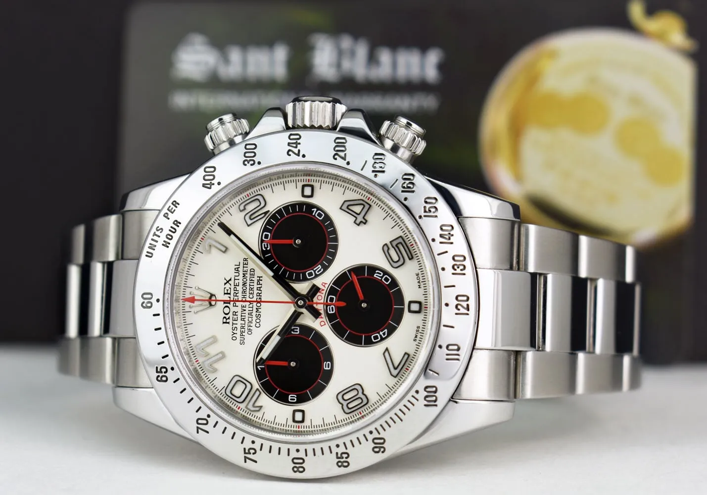 ROLEX Mens Stainless Daytona White Panda Red Hands Fat Buckle Model 116520