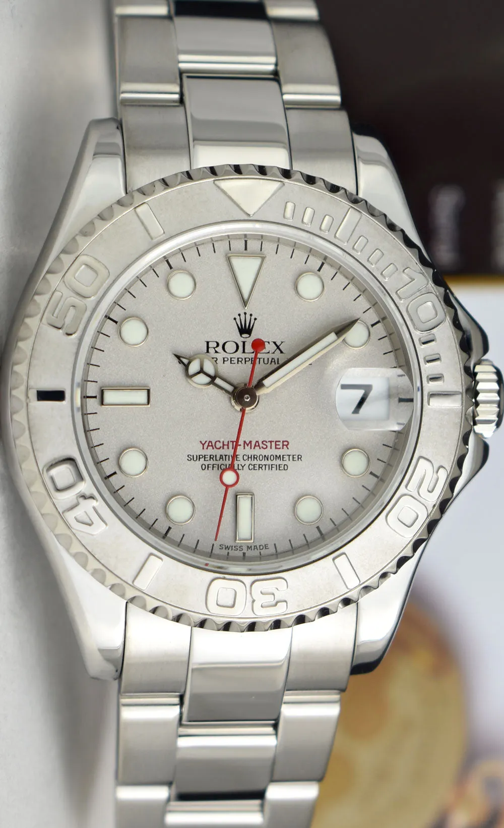 ROLEX Midsize 35mm Platinum & Stainless Steel Yachmaster Platinum Dial Model 168622