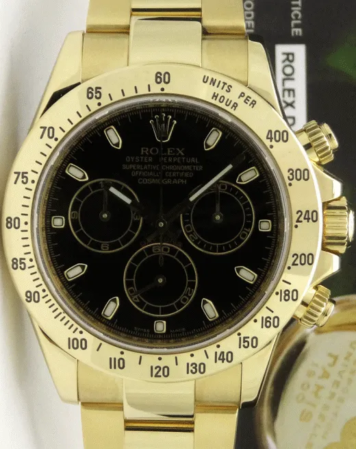 ROLEX Rehaut 40mm 18kt Yellow Gold Daytona Black Index Dial Model 116528