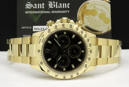 ROLEX Rehaut 40mm 18kt Yellow Gold Daytona Black Index Dial Model 116528