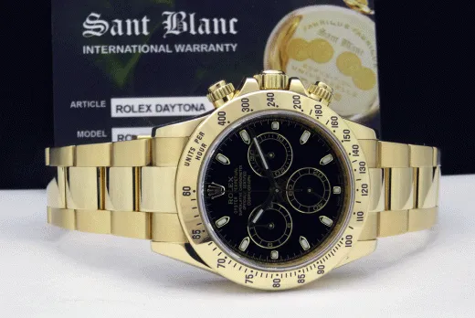ROLEX Rehaut 40mm 18kt Yellow Gold Daytona Black Index Dial Model 116528