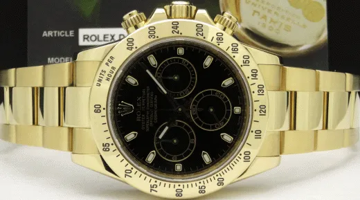ROLEX Rehaut 40mm 18kt Yellow Gold Daytona Black Index Dial Model 116528