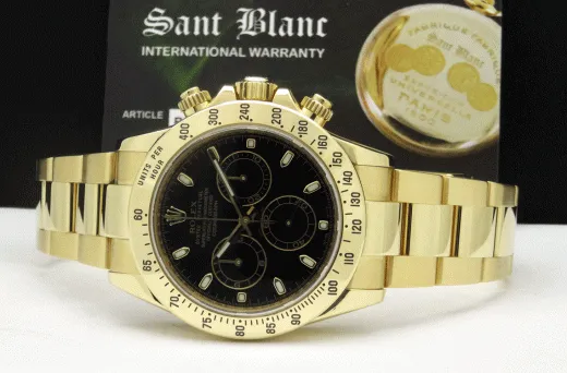 ROLEX Rehaut 40mm 18kt Yellow Gold Daytona Black Index Dial Model 116528