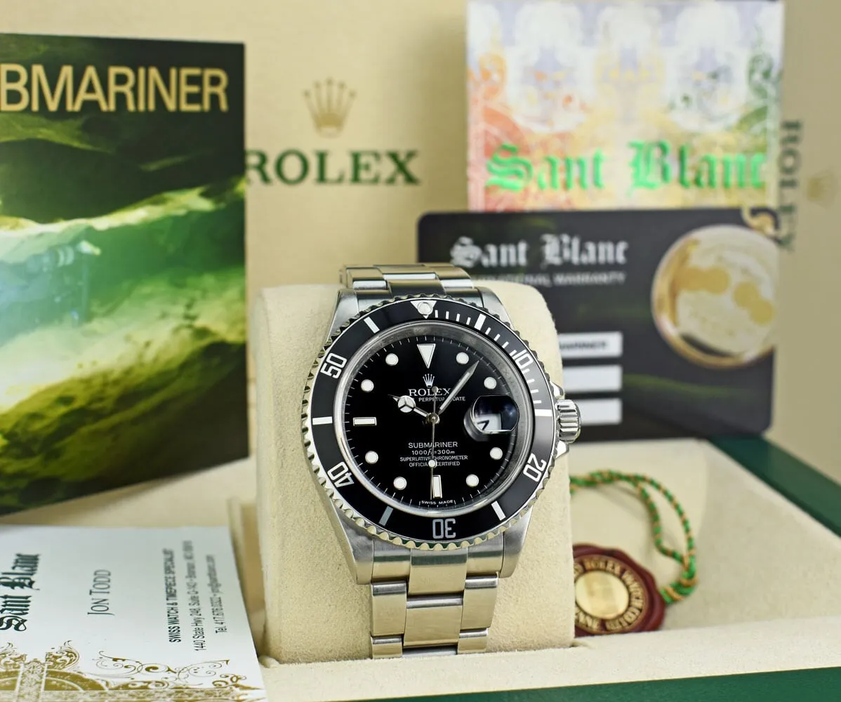 ROLEX Rehaut 40mm Stainless Submariner Black Index No Holes Model 16610