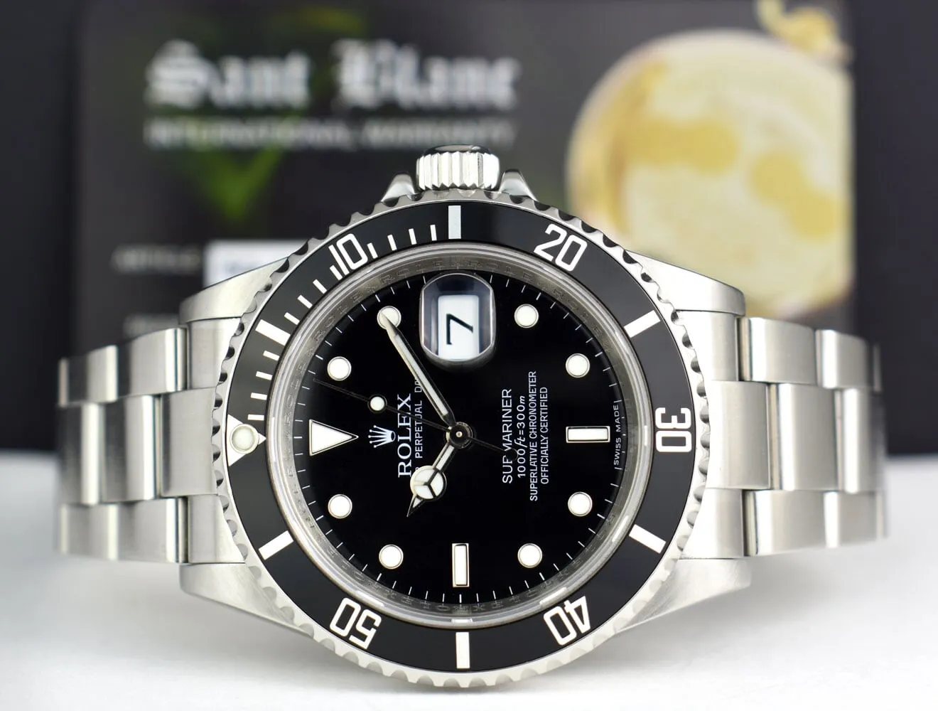 ROLEX Rehaut 40mm Stainless Submariner Black Index No Holes Model 16610