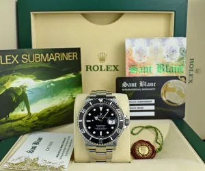 ROLEX Rehaut 40mm Stainless Submariner Black Index No Holes Model 16610