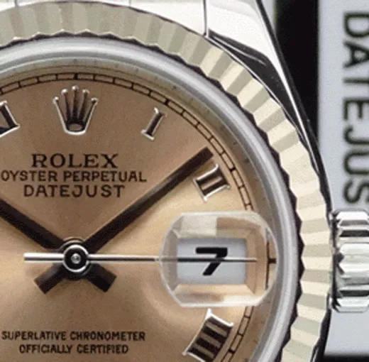 ROLEX REHAUT Ladies 26mm White Gold & Stainless Steel Datejust Rose Roman Dial Model 179174