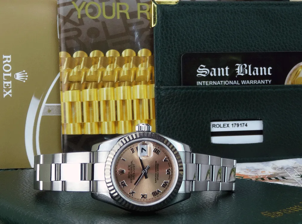 ROLEX REHAUT Ladies 26mm White Gold & Stainless Steel Datejust Rose Roman Dial Model 179174