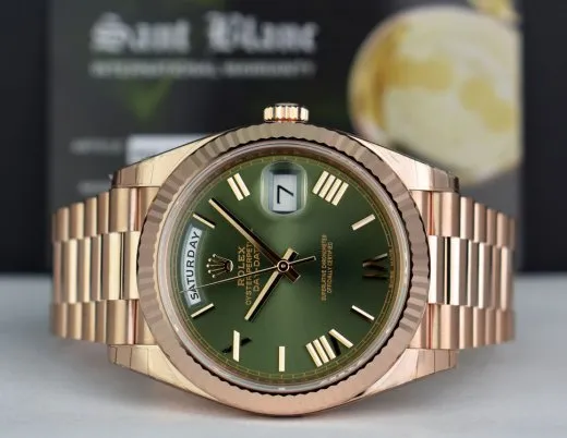 ROLEX Rose Gold DAY DATE 40 President Olive Green Roman CARD 228235