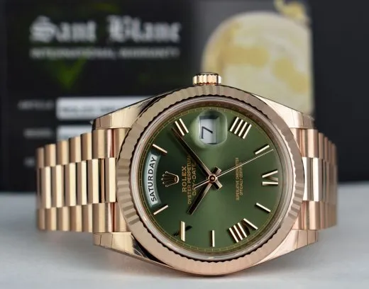 ROLEX Rose Gold DAY DATE 40 President Olive Green Roman CARD 228235
