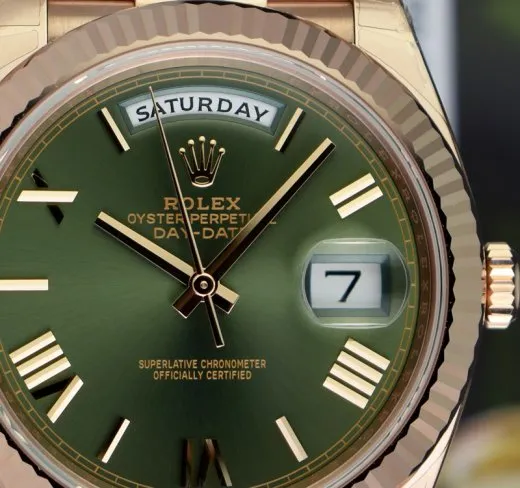 ROLEX Rose Gold DAY DATE 40 President Olive Green Roman CARD 228235