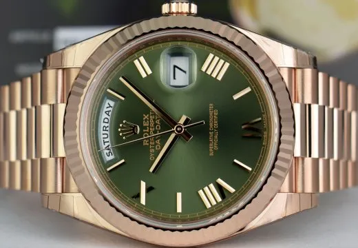 ROLEX Rose Gold DAY DATE 40 President Olive Green Roman CARD 228235