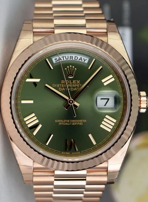 ROLEX Rose Gold DAY DATE 40 President Olive Green Roman CARD 228235
