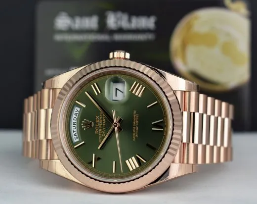 ROLEX Rose Gold DAY DATE 40 President Olive Green Roman CARD 228235