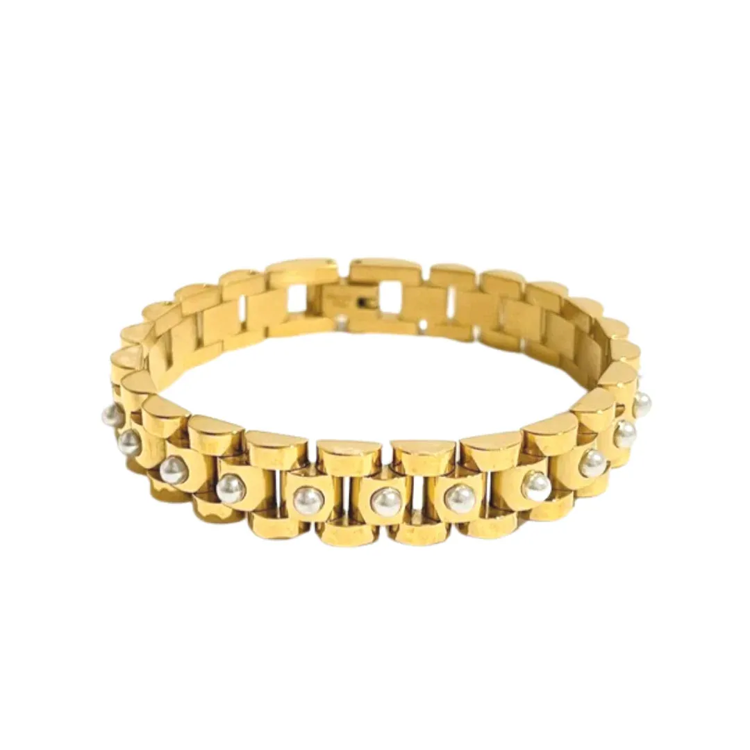 Rolly Bracelet- Pearl & Gold