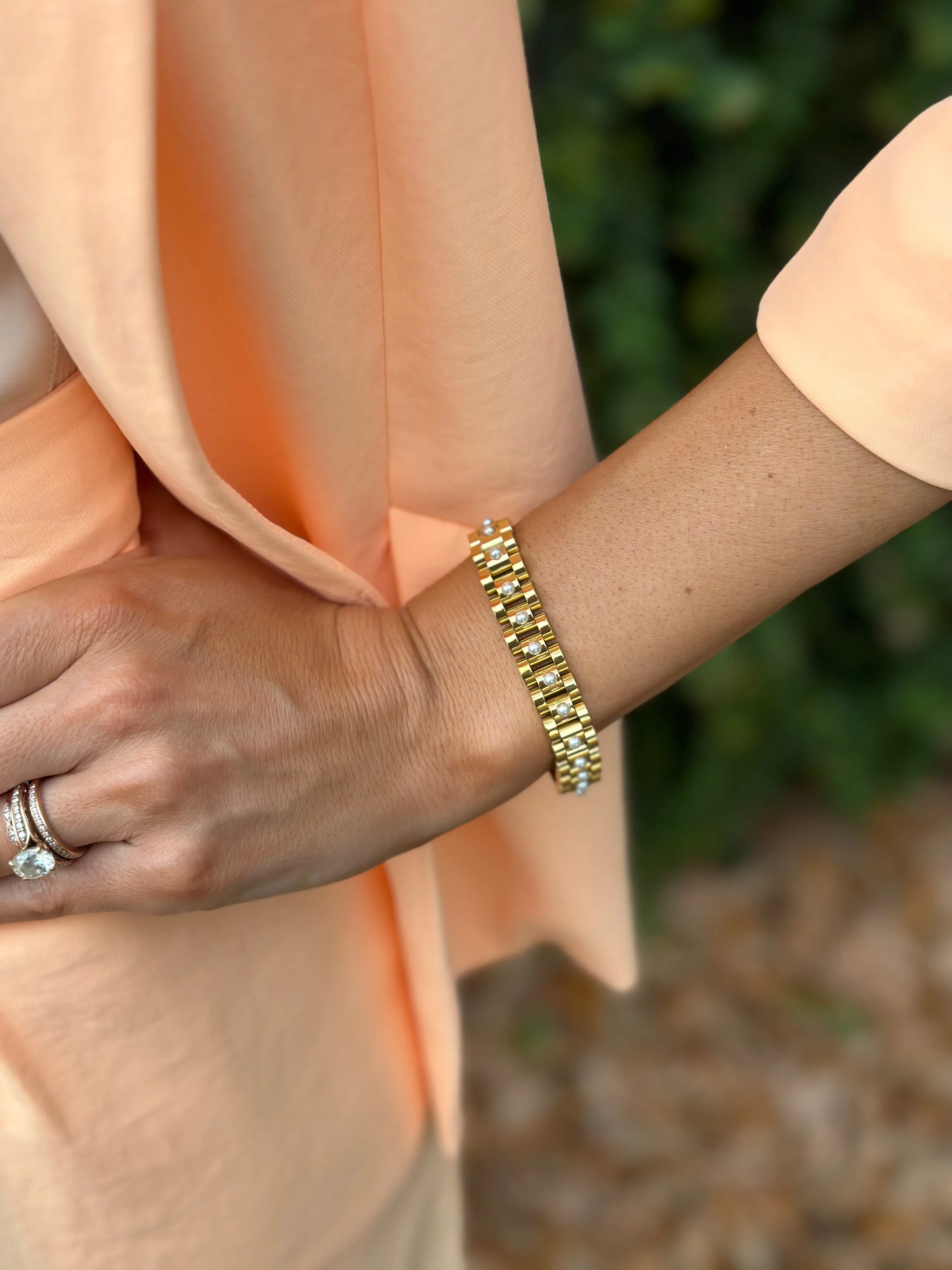Rolly Bracelet- Pearl & Gold