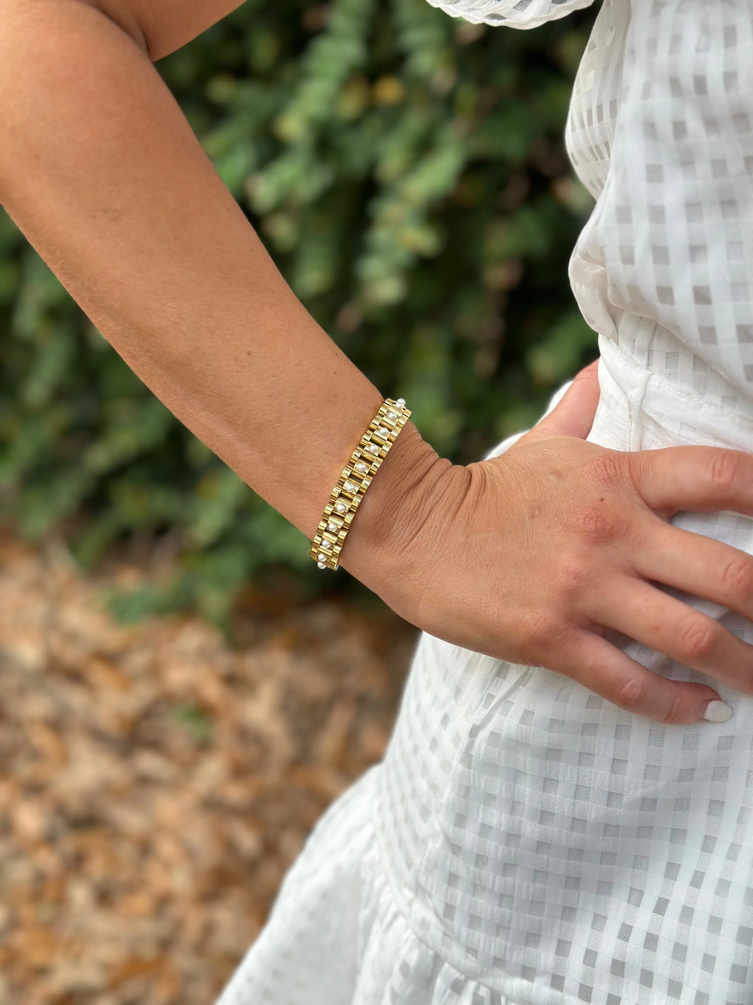 Rolly Bracelet- Pearl & Gold