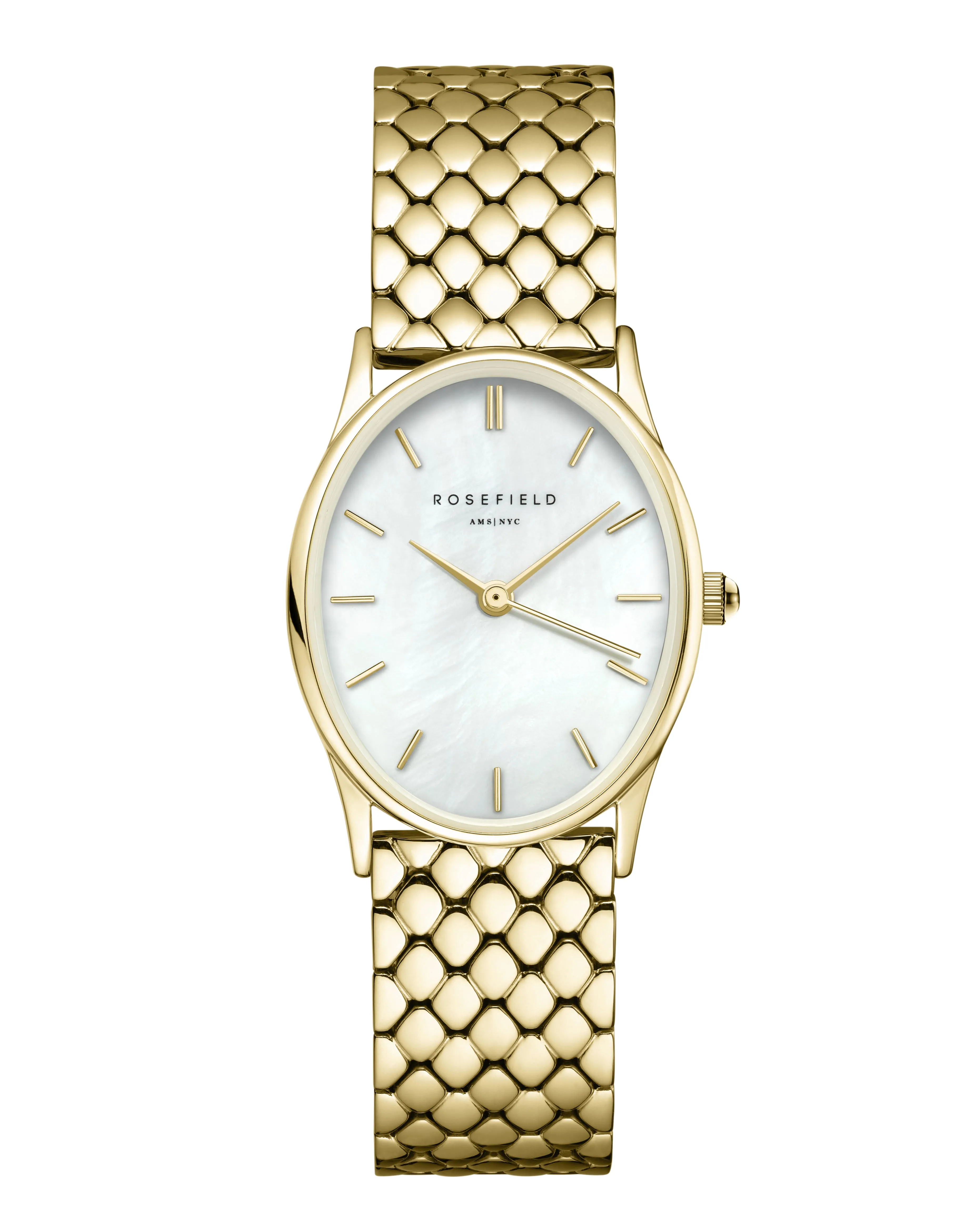 Rosefield The Oval White MOP Steel Gold Watch OWGSG-OV01
