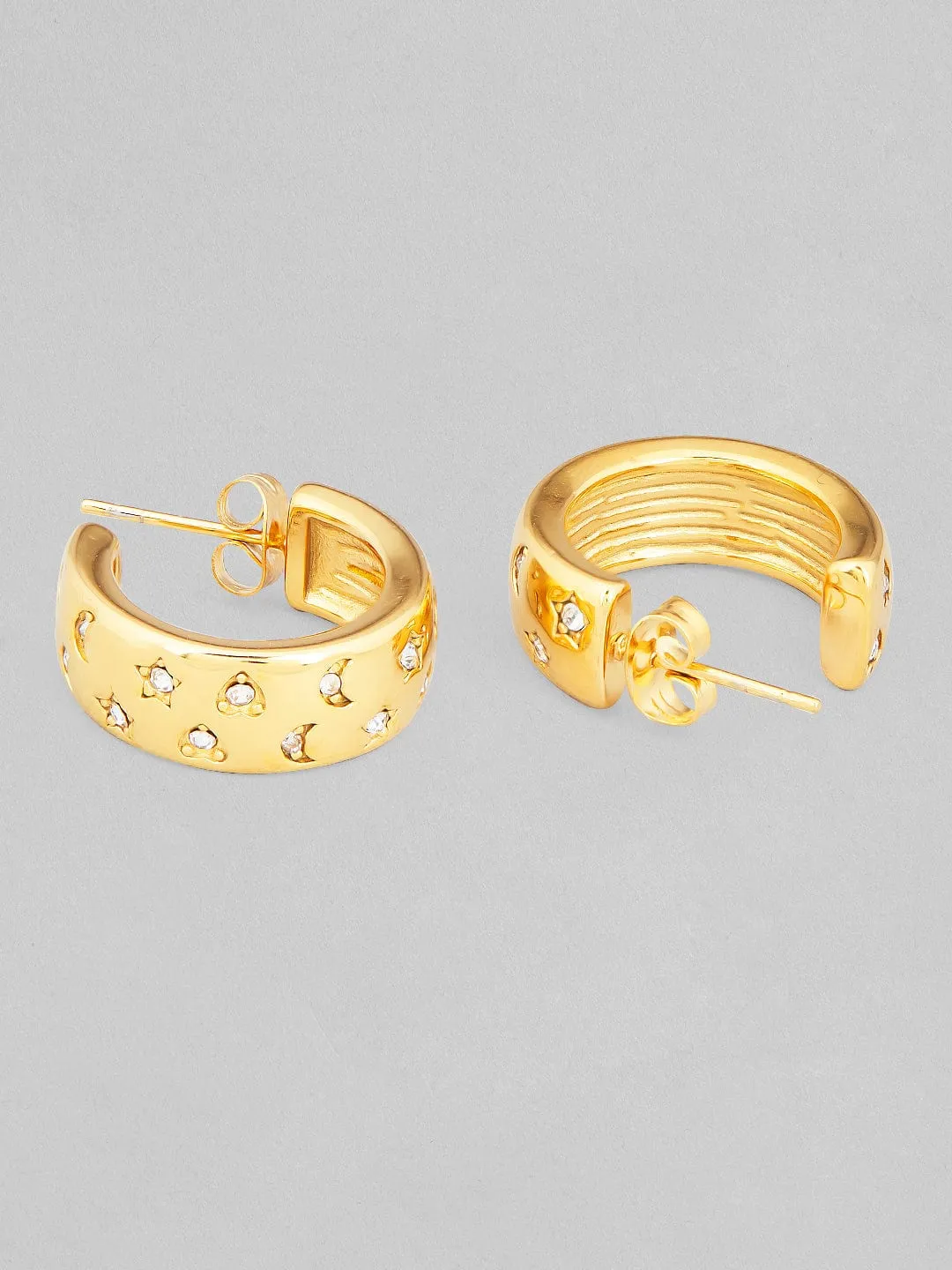 Rubans Voguish 18K Gold Plated Stainless Steel Waterproof Hoop Earring With Zircons Studded.