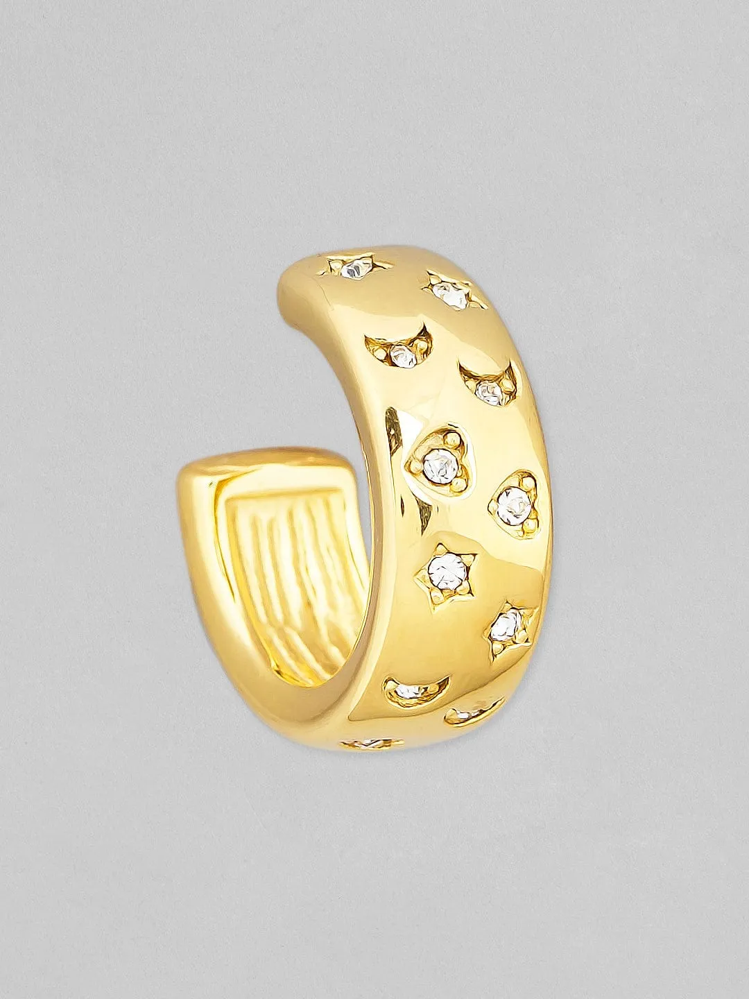 Rubans Voguish 18K Gold Plated Stainless Steel Waterproof Hoop Earring With Zircons Studded.