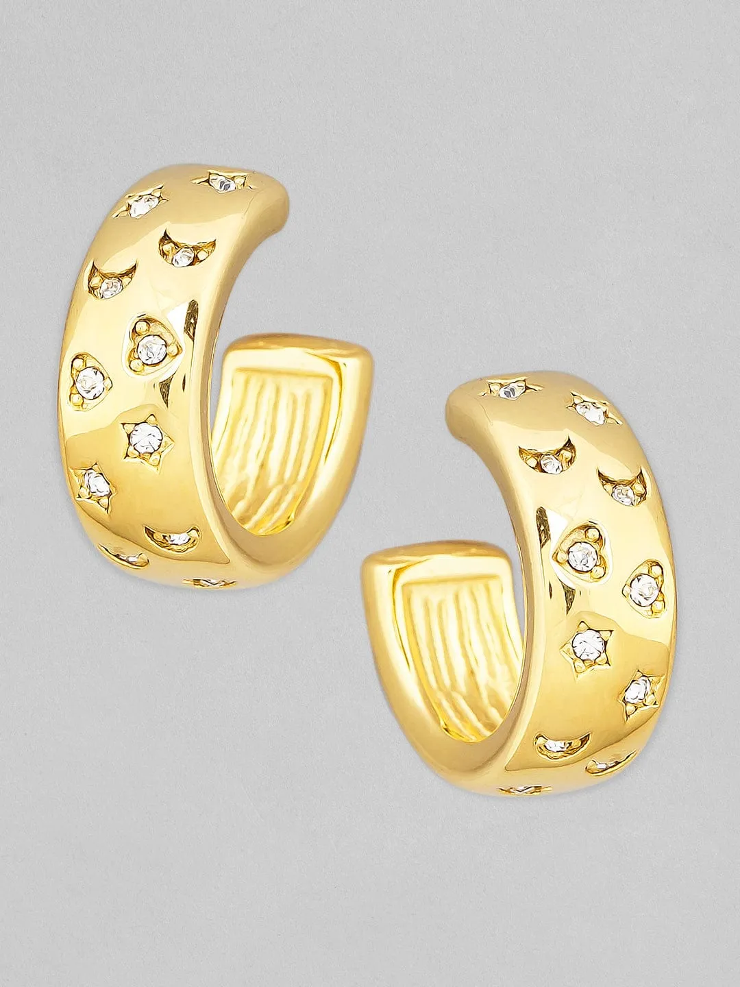 Rubans Voguish 18K Gold Plated Stainless Steel Waterproof Hoop Earring With Zircons Studded.