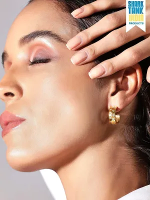 Rubans Voguish 18K Gold Plated Stainless Steel Waterproof Hoop Earring With Zircons Studded.