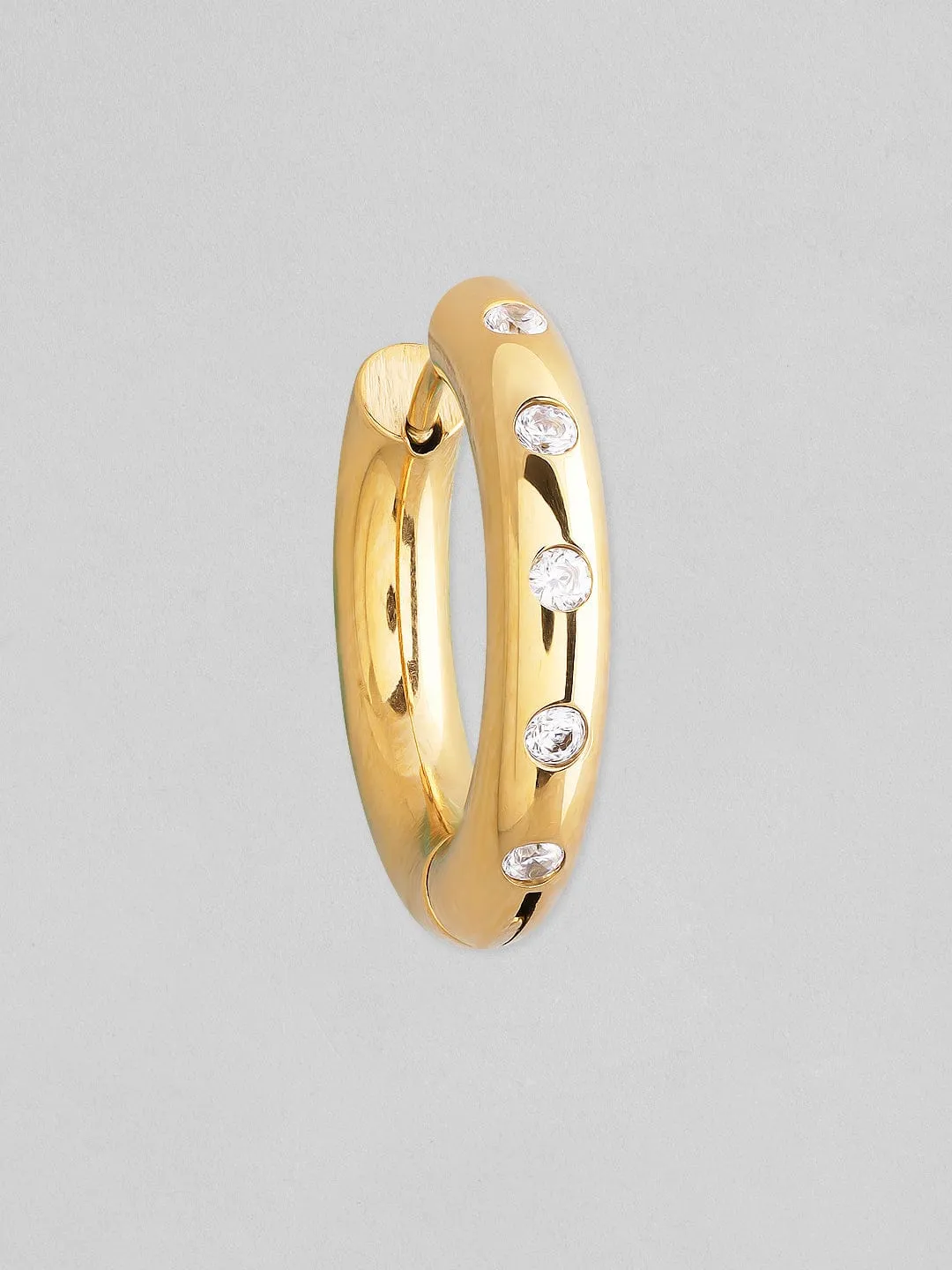 Rubans Voguish 18K Gold Plated Stainless Steel Waterproof Huggie Earrings With Zircons Studded