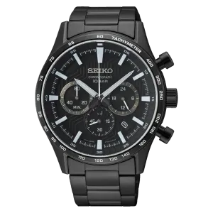 Seiko Chronograph Black Stainless Steel Men's Watch SSB415P
