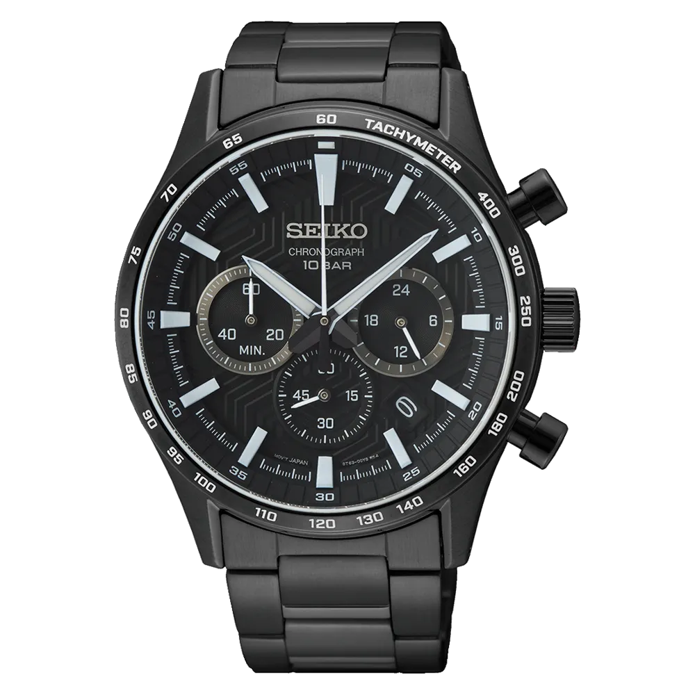 Seiko Chronograph Black Stainless Steel Men's Watch SSB415P