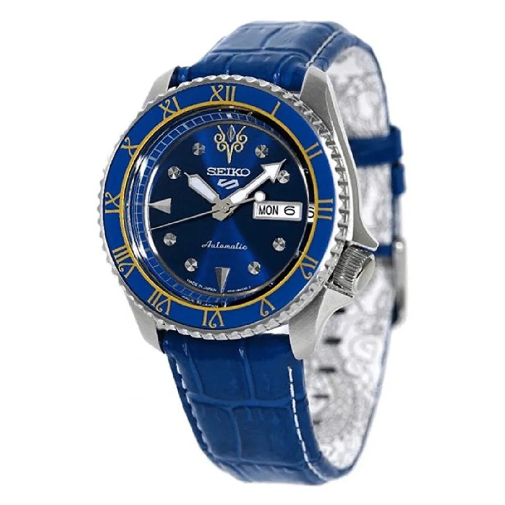 Seiko Mens Blue Dial Leather Band Stainless Steel Automatic Watch- SRPF17