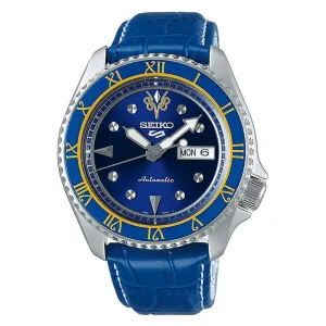 Seiko Mens Blue Dial Leather Band Stainless Steel Automatic Watch- SRPF17