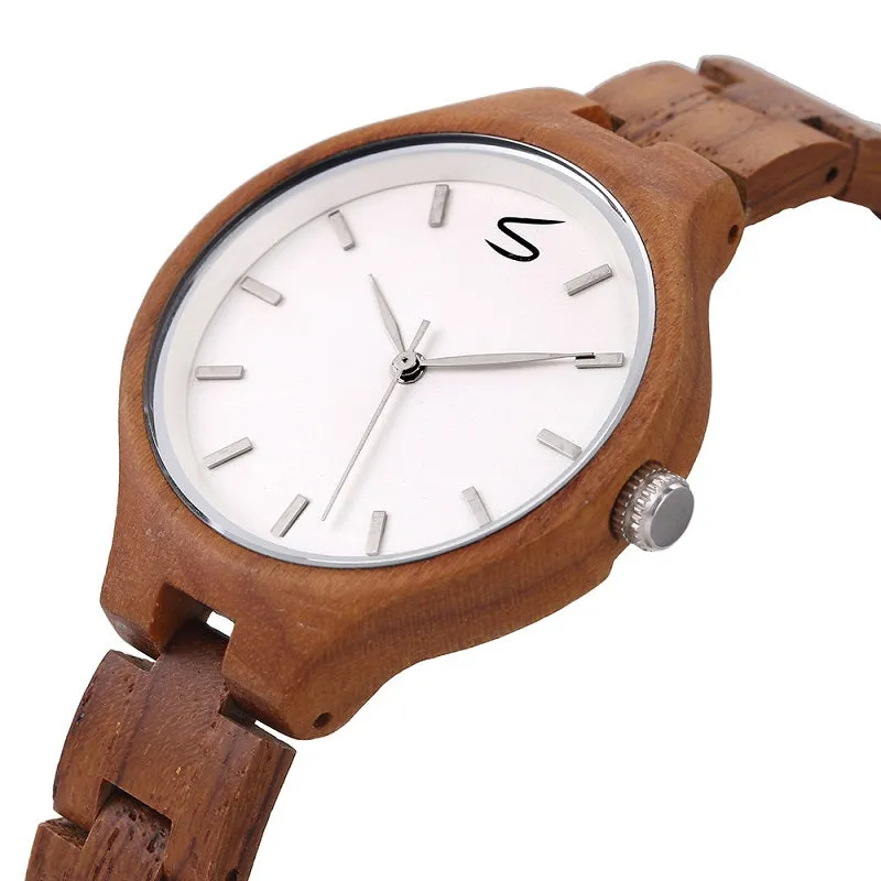Simple White Dial Wooden Watch