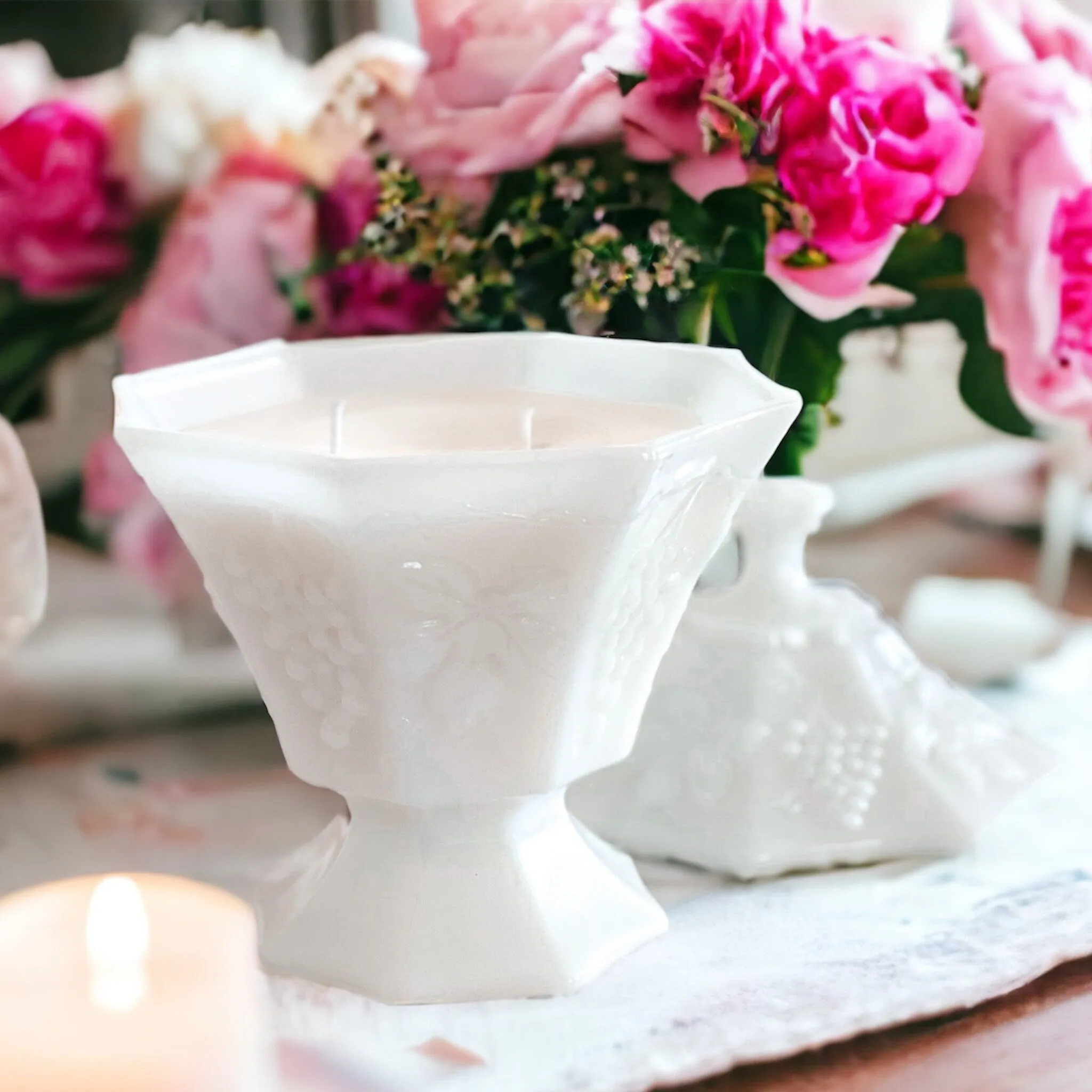 Soy Candle in Vintage Milk Glass Dish